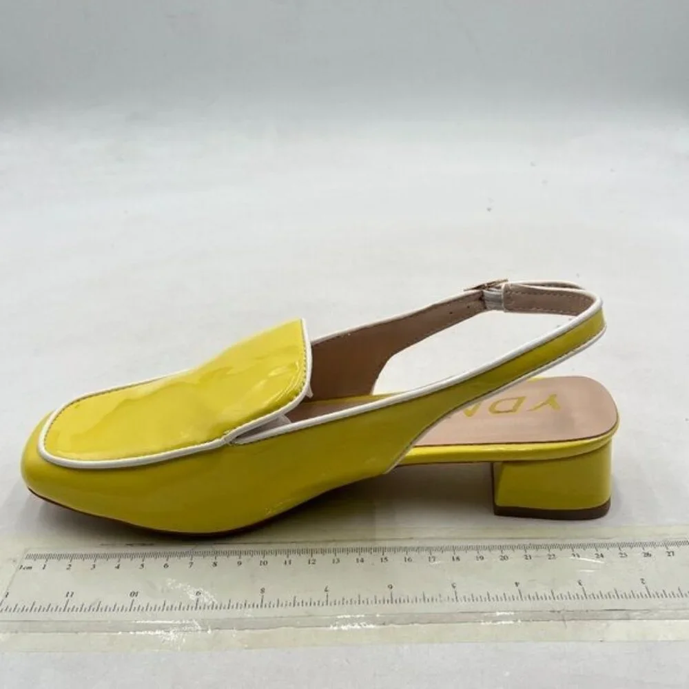 YDN Yellow Patent Slingback Block Heel Loafer